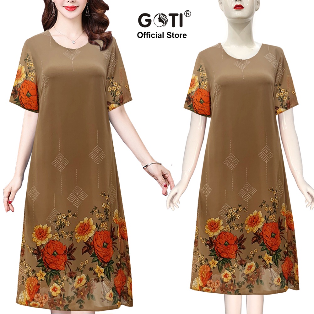 GOTI –  Đầm Suông Trung Niên Cao Cấp Dáng Chữ A Voan 2 Lớp Che Bụng Cho Người Mập, Nhiều Size 3309 3318