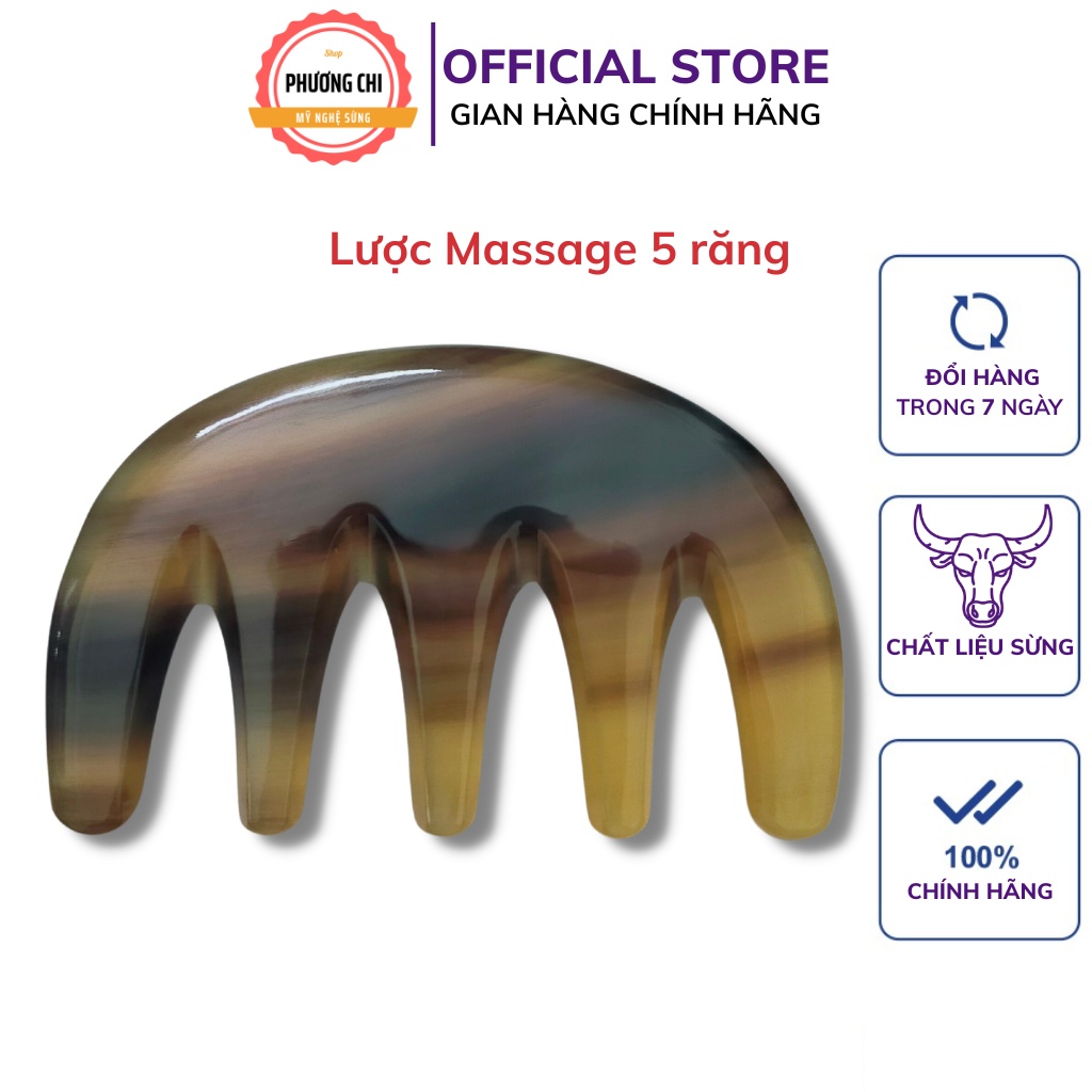 Lược sừng răng thưa 5 răng dùng massage ấn huyệt chải êm, lược chải tóc gỡ rối massage đầu