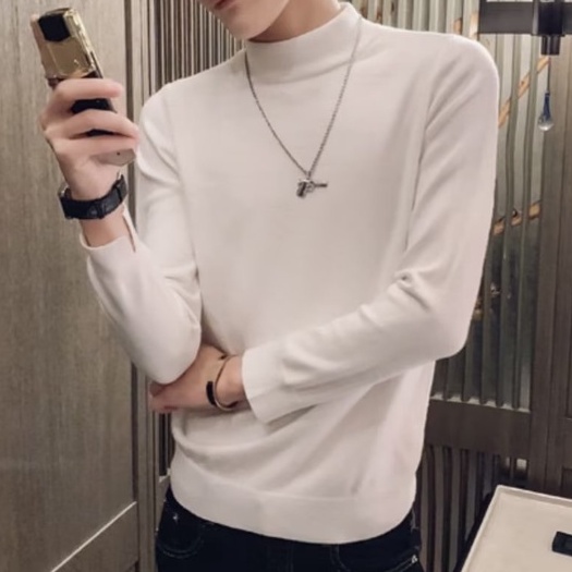 Áo Sweater Cổ Lọ Màu Trơn Giữ Ấm Mùa Đông Size S-2XL Phong Cách Hàn Quốc Cho Nam