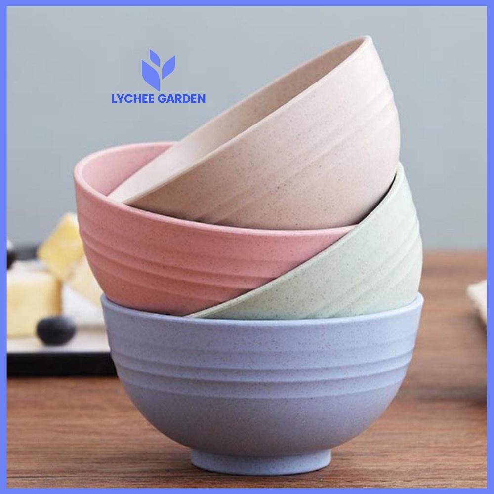 Set 4 chén ăn cơm nhựa lúa mạch 12cm, bát đựng thức ăn đẹp 4 màu