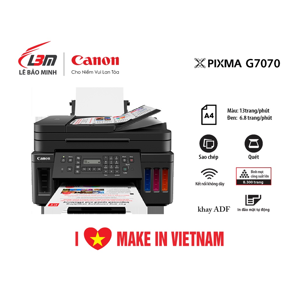 [Mã ELCL12 giảm 9% đơn 300K] Máy In Phun Liên Tục Canon G7070 đa năng (ADF, +FAX)