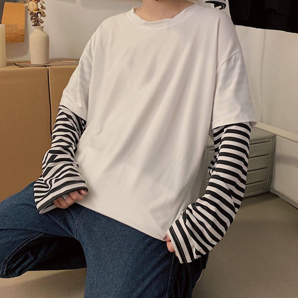 Áo Thun Tay Dài Giả Hai Lớp Họa Tiết Sọc Ngang Thời Trang Dành Cho Nam