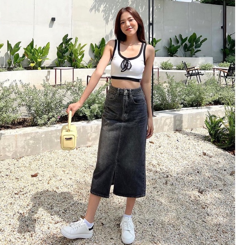 Áo thun croptop HEYBEE phối viền màu có nơ  - HAT11