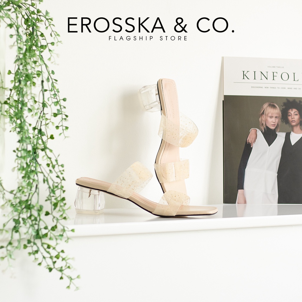 Erosska - Dép cao gót nữ Erosska 2 quai trong sang trọng màu nude - EM097