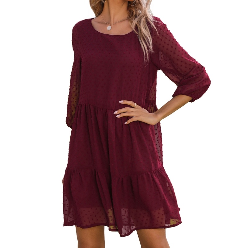 Xiangbao Đầm Hoa Văn Chấm Bi Tay Dài Cổ Chữ V Gợi Cảm Cho Nữ