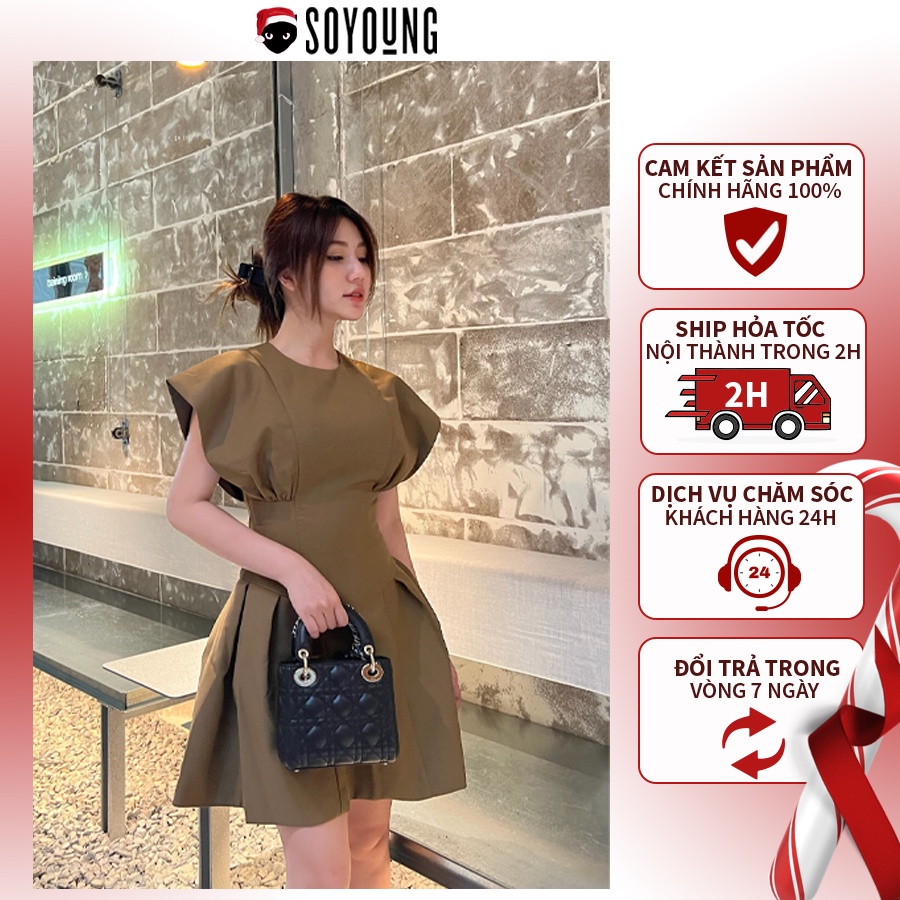 Váy nữ liền thân TIARA SO YOUNG dáng chữ A chất liệu Kate Hàn thiết kế đai bản to cùng đường vạt hack eo - VSY181110R