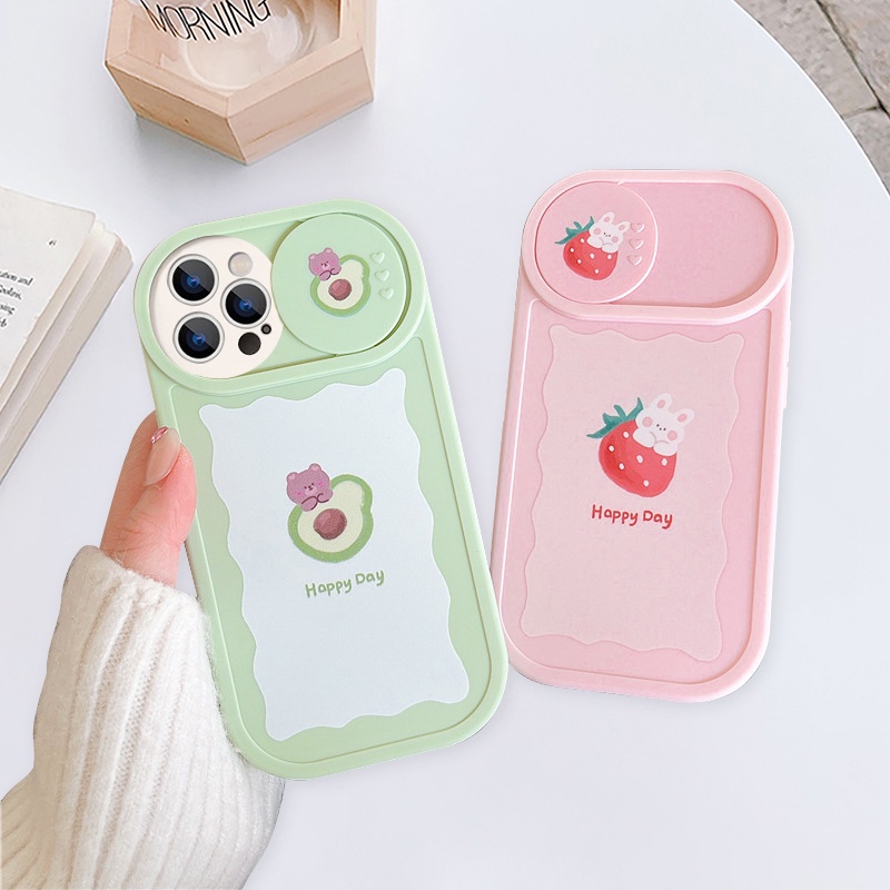Ốp lưng iphone nắp trượt tròn gấu bơ xanh thỏ dâu hồng 6/6splus/7/7plus/8/8plus/x/xs/11/12/13/14/pro/max/plus/promax