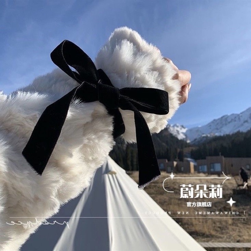 Áo khoác lông dáng ngắn cổ bẻ tay nơ xinh_ SẴN HÀNG