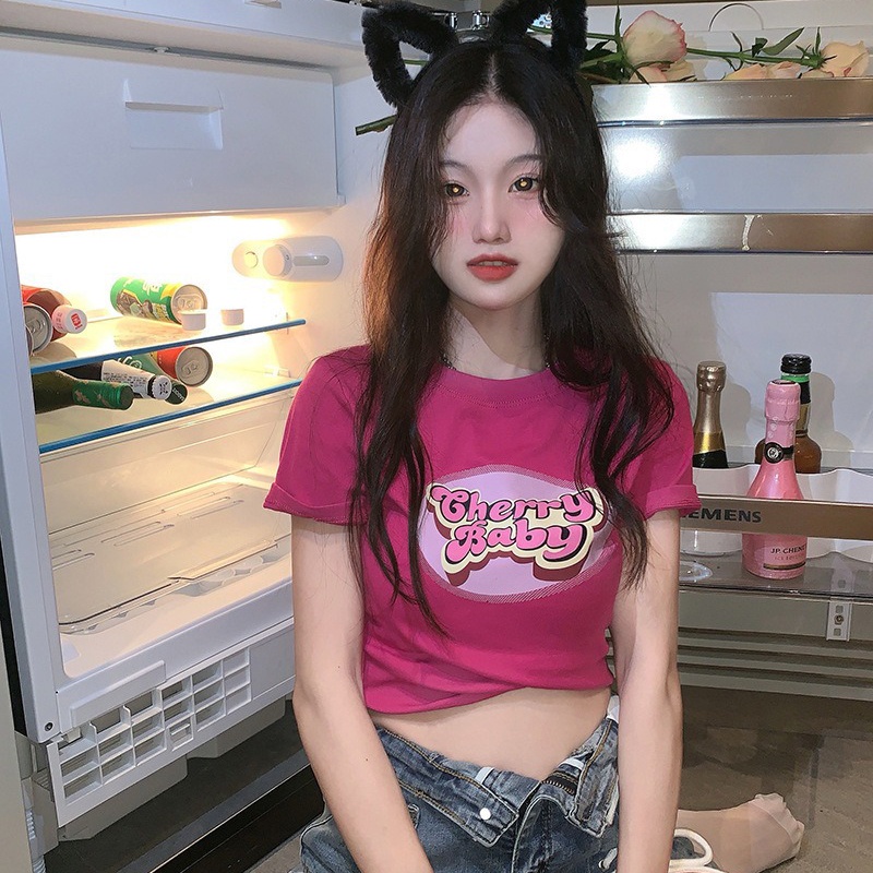 IELGY  IELGY Áo Thun Ngắn Tay Ôm Dáng Xinh Xắn Dành Cho Nữ