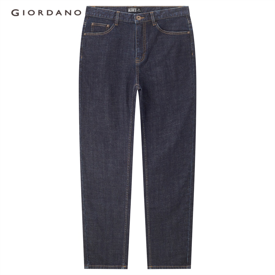 Quần jean GIORDANO 01112735 denim lót lông cừu dáng rộng có 5 túi dành cho nam