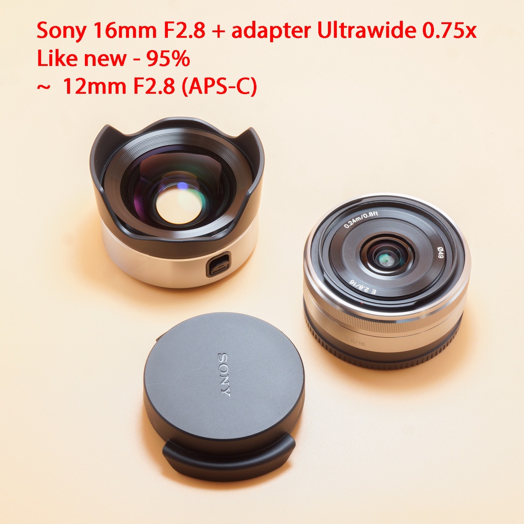 Ống kính sony Sel 16mm kèm adapter Ultrawide 12mm chính hãng.