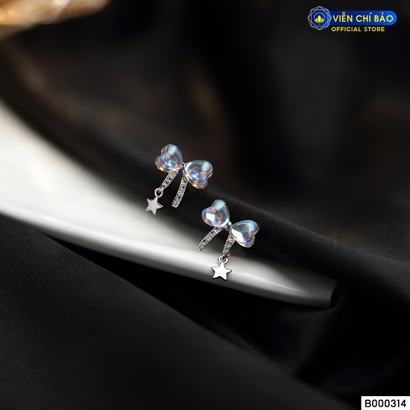 Bông tai nơ đá mặt trăng chất liệu bạc Thái thời trang phụ kiện trang sức Viễn Chí Bảo B000314