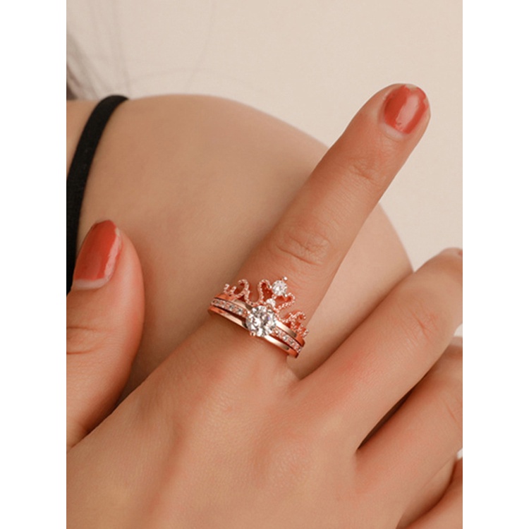 Nhẫn Hình Vương Miện Đính Đá Zircon Thời Trang Sang Trọng Cho Nữ JP5
