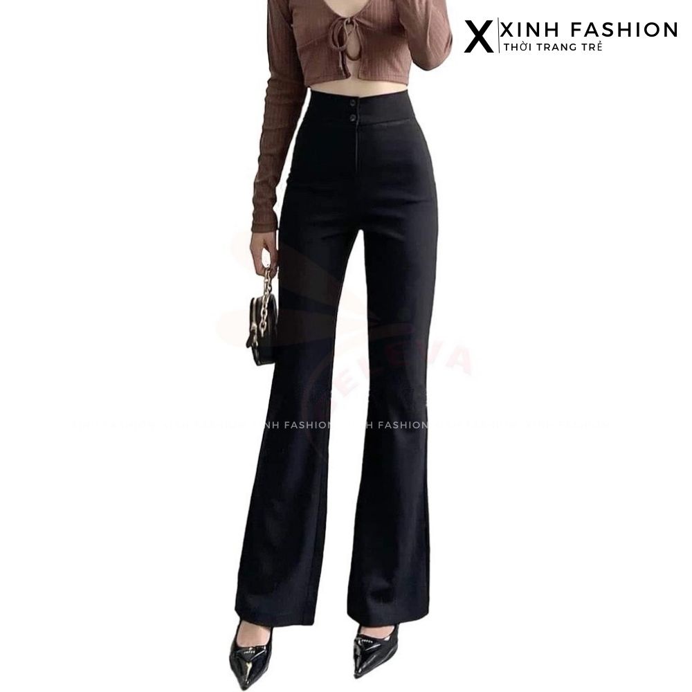 Quần ống loe nữ Xinh_Fashion ống vẩy lưng cao hack dáng, vải tuyết mưa dày dặn, dài 100cm y hình mẫu FREESHIP L211