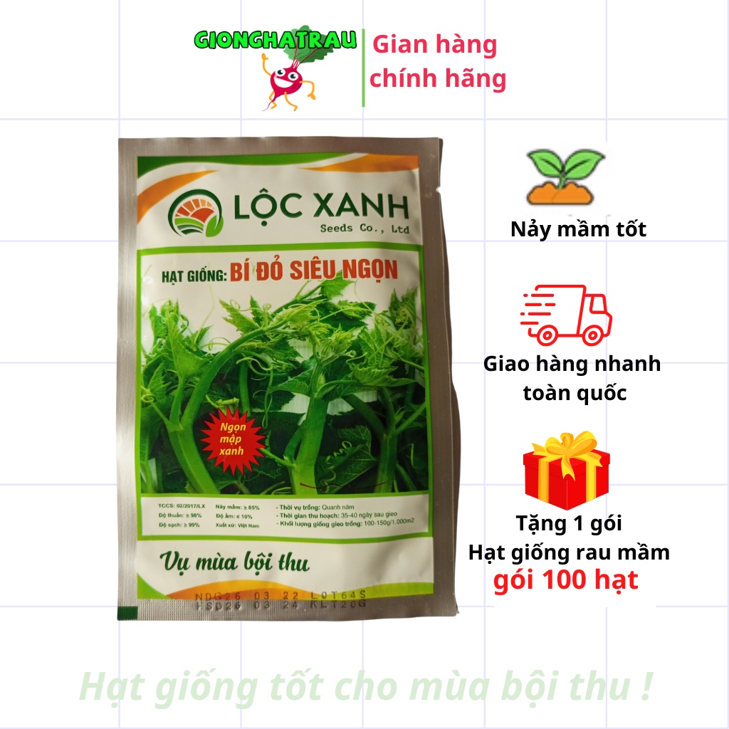 Hạt giống bí đỏ siêu ngọn hạt giống rau củ quả GIONGHATRAU sinh trưởng khỏe gói 20gr