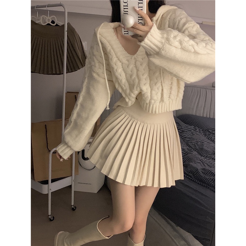 Chân Váy Chữ A Xếp Ly Màu Trơn Thời Trang Thu Đông Hàn Quốc Mới