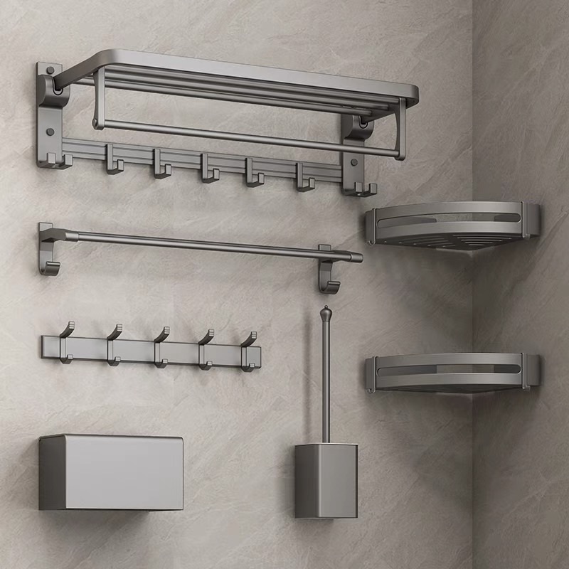 Giá treo tường phòng tắm màu xám Giá treo khăn kệ nhà vệ sinh Cài đặt không cần khoan