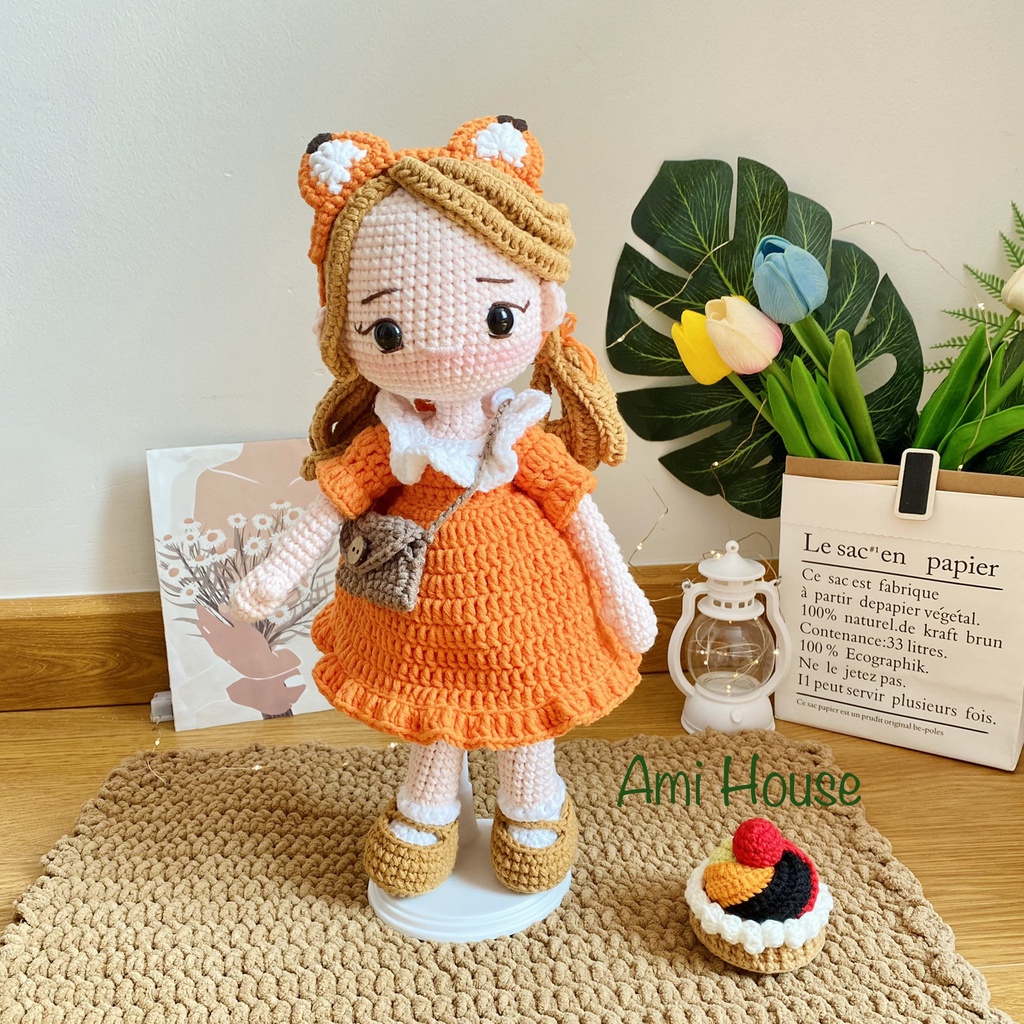 Búp bê Mia bằng len móc handmade dễ thương cho bé, búp bê nhồi bông 100% sợi cotton - Ami House