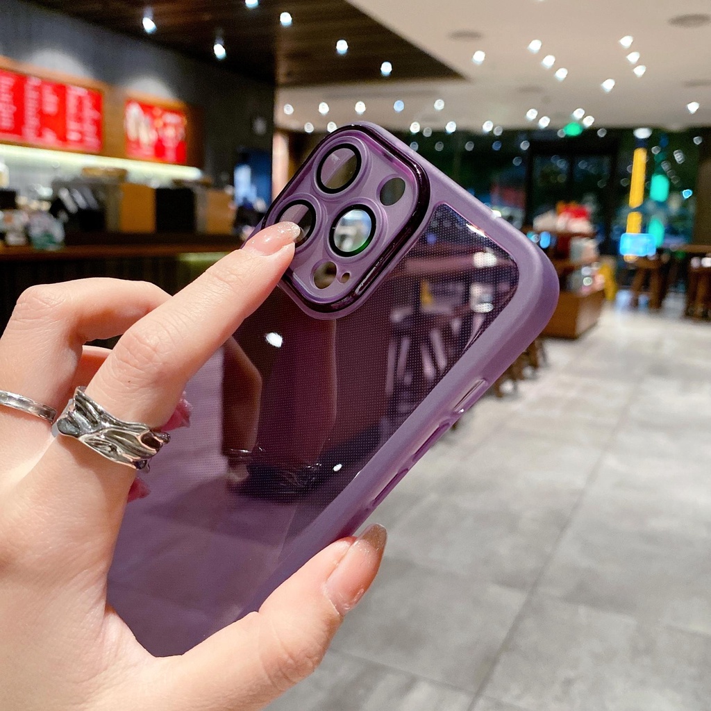 Ốp Điện Thoại PC Silicone Mềm Trong Suốt Màu Sắc Đơn Giản Bảo Vệ Ống Kính Máy Ảnh Cho iPhone 14 13 12 11 Pro Max 14Plus