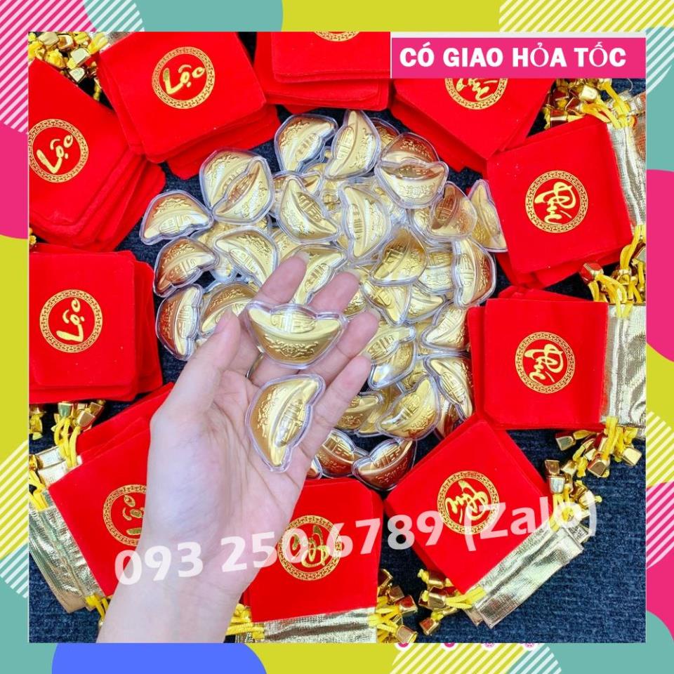 VIP Thỏi Vàng Tài Lộc kèm Túi Nhung Phúc Lộc may mắn, trưng bày biếu tặng, lì xì độc đáo