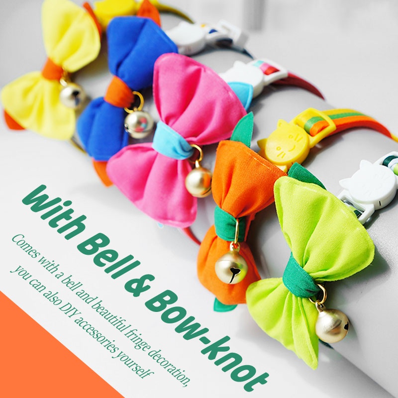 HamshMoc Vòng Cổ Nhẹ Mềm Mại Thoải Mái Bền Bỉ Có Chuông Và Nơ Dễ Thương Có Thể Điều Chỉnh Cho Thú Cưng / Mèo / Thỏ