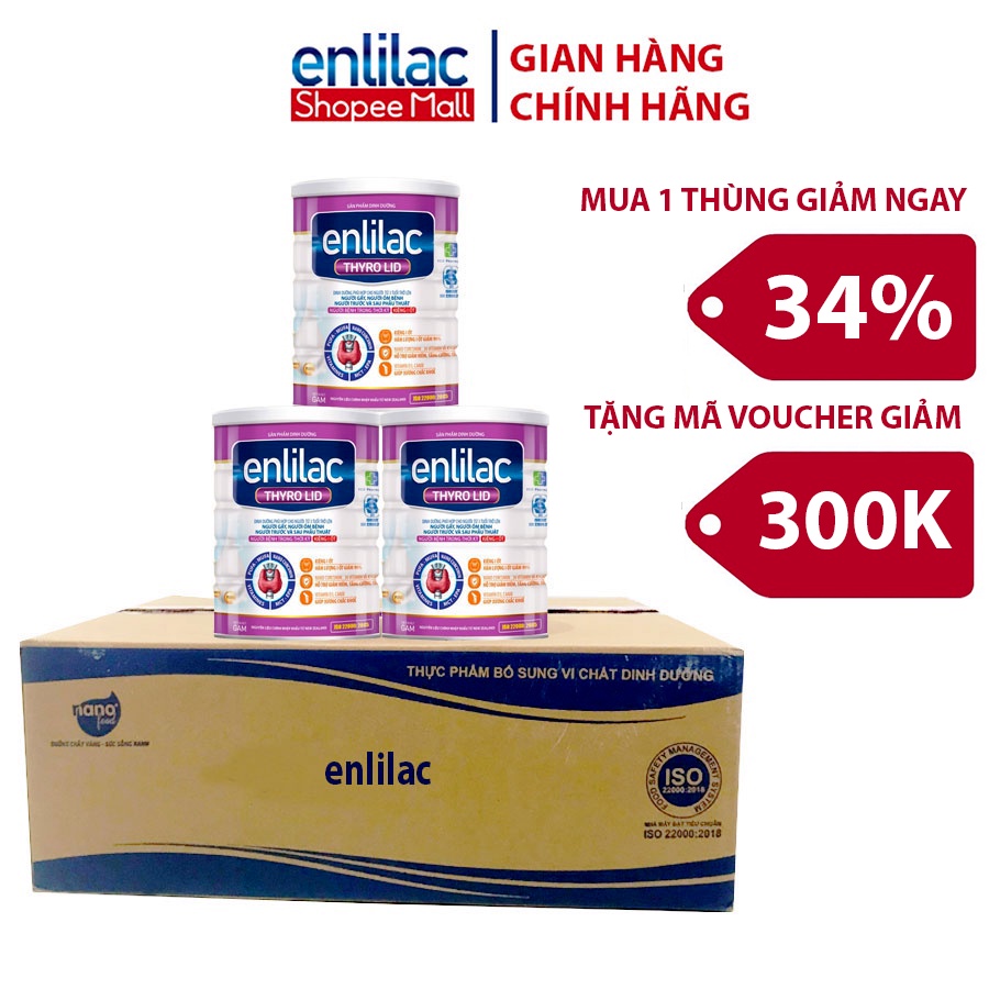 Thùng 12 Hộp Sữa Dinh Dưỡng Cho Người Kiêng Iod Enlilac Thyro Lid Giúp Ngăn Ngừa Biến Chứng Tim Mạch 400g/Hộp