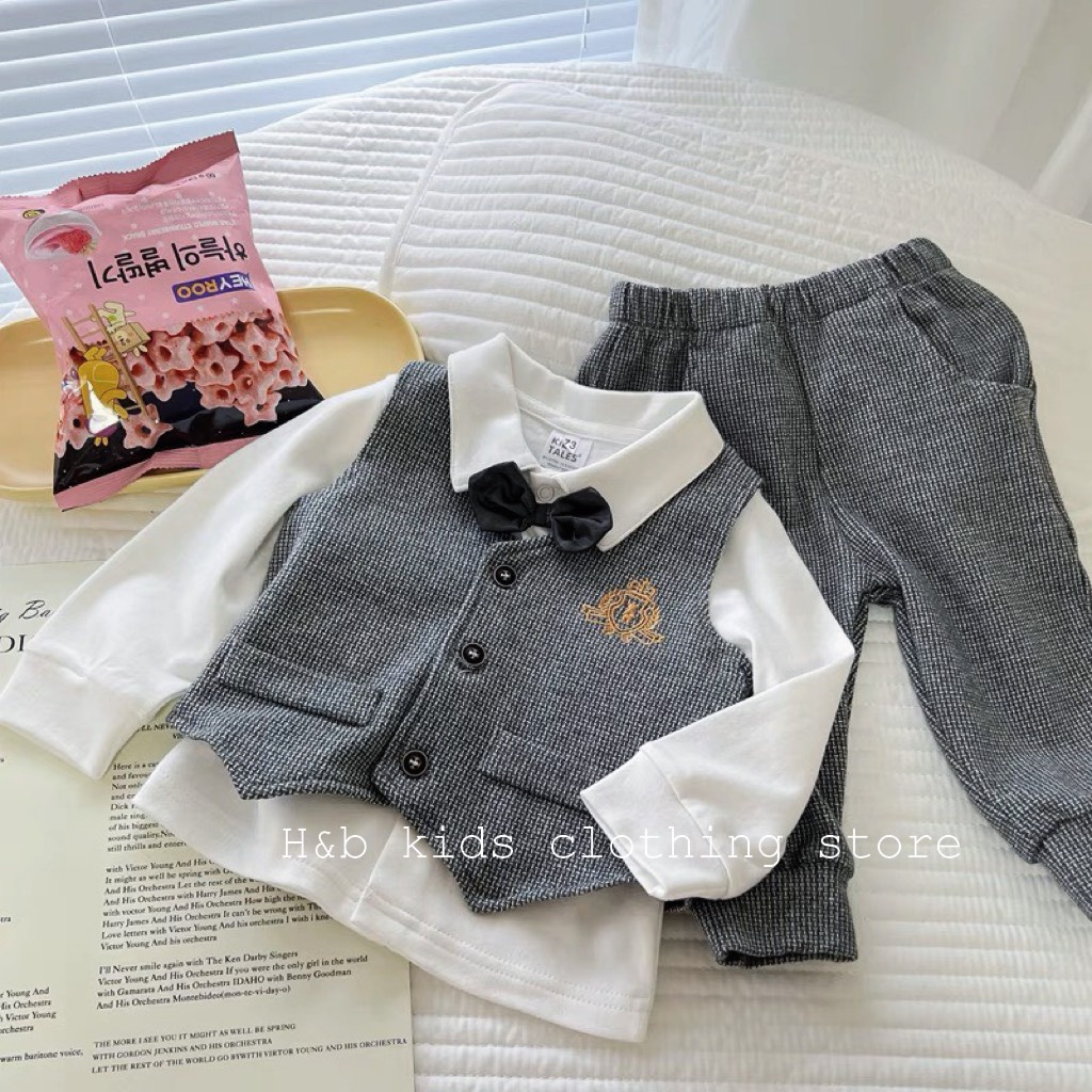 Bộ gile 3 chi tiết kèm nơ cho bé trai từ 7-18kg diện Lễ, Tết- Bộ gile bé trai- Bộ gile bé trai 8-18kg Kidbabyonline K169