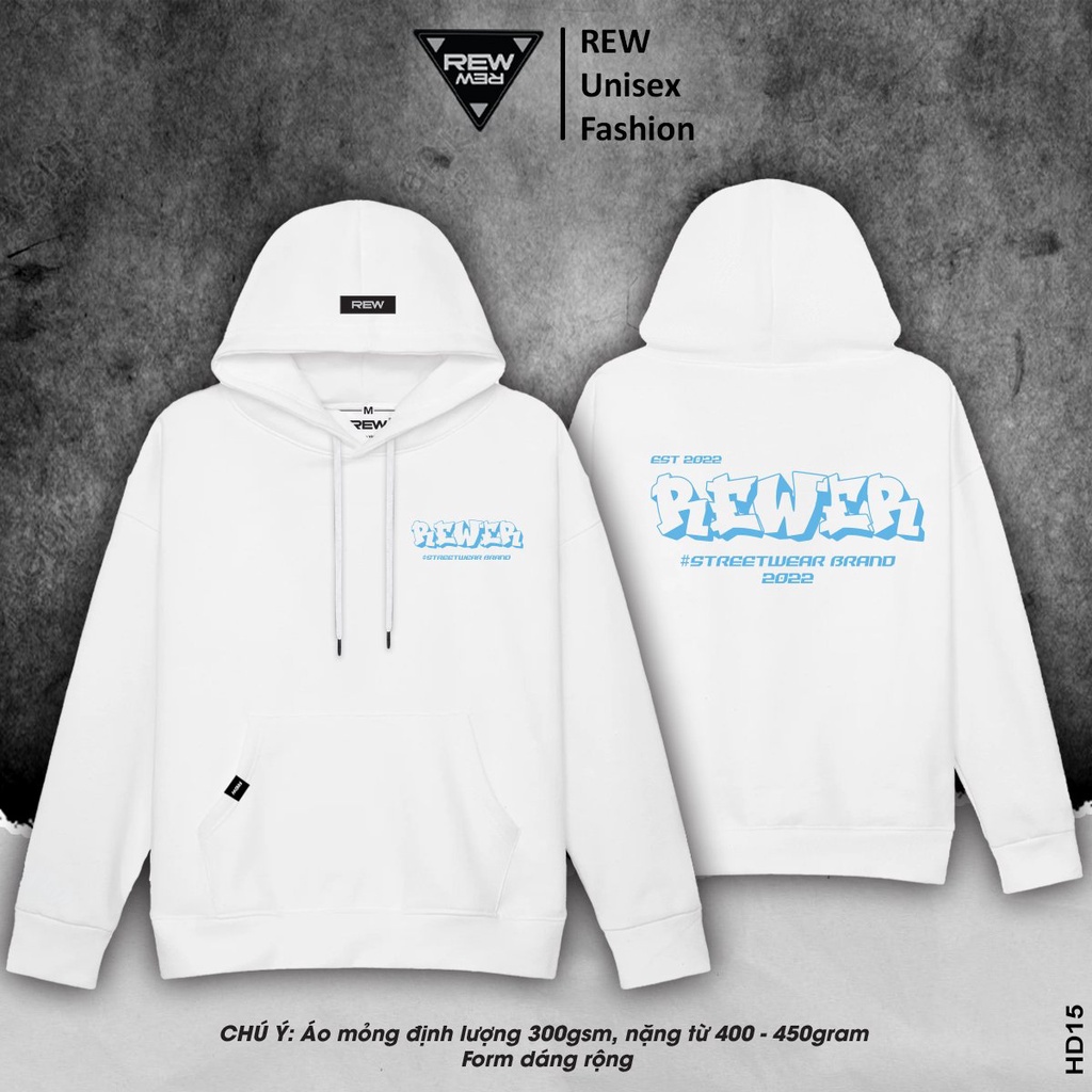 Áo hoodie local brand REW - Áo Hoodie Mỏng Định Lượng mặc mùa hè form rộng Unisex dành cho cả nam và nữ màu trắng