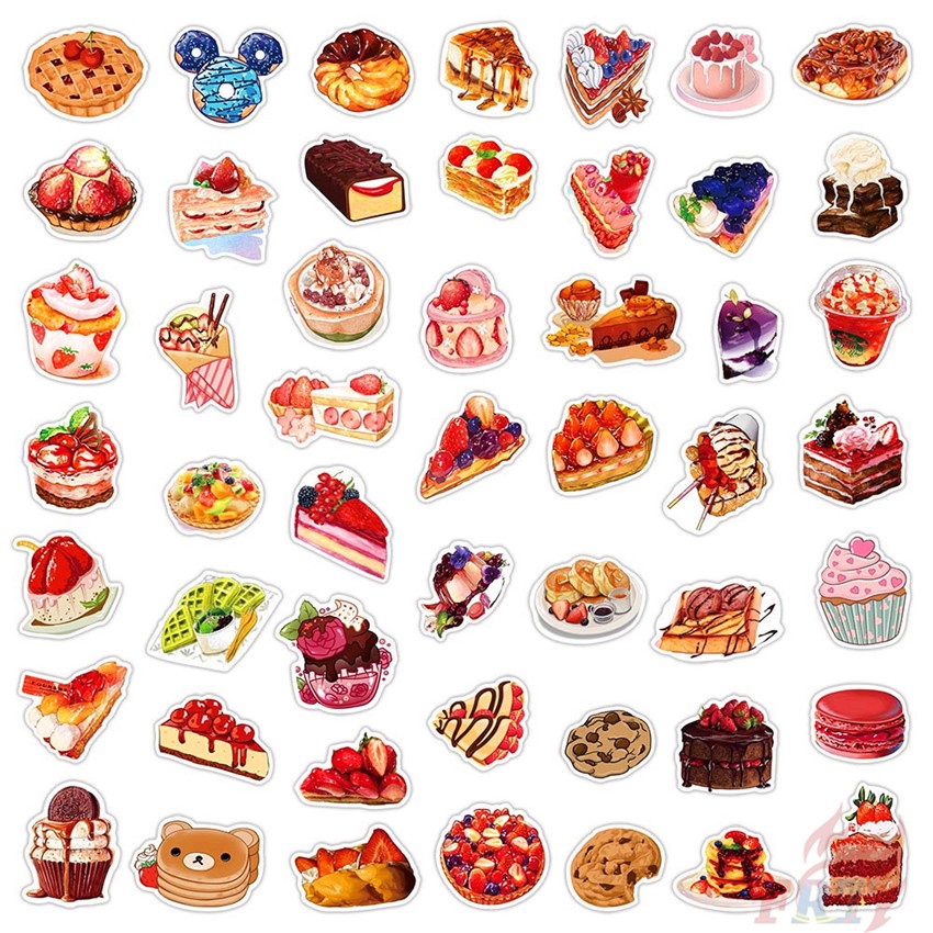 ❉ Loạt Tráng Miệng Ngon 01 Nhãn Dán ❉ Bộ 50 Sticker Chống Thấm Nước Họa Tiết Doodle Hợp Thời Trang