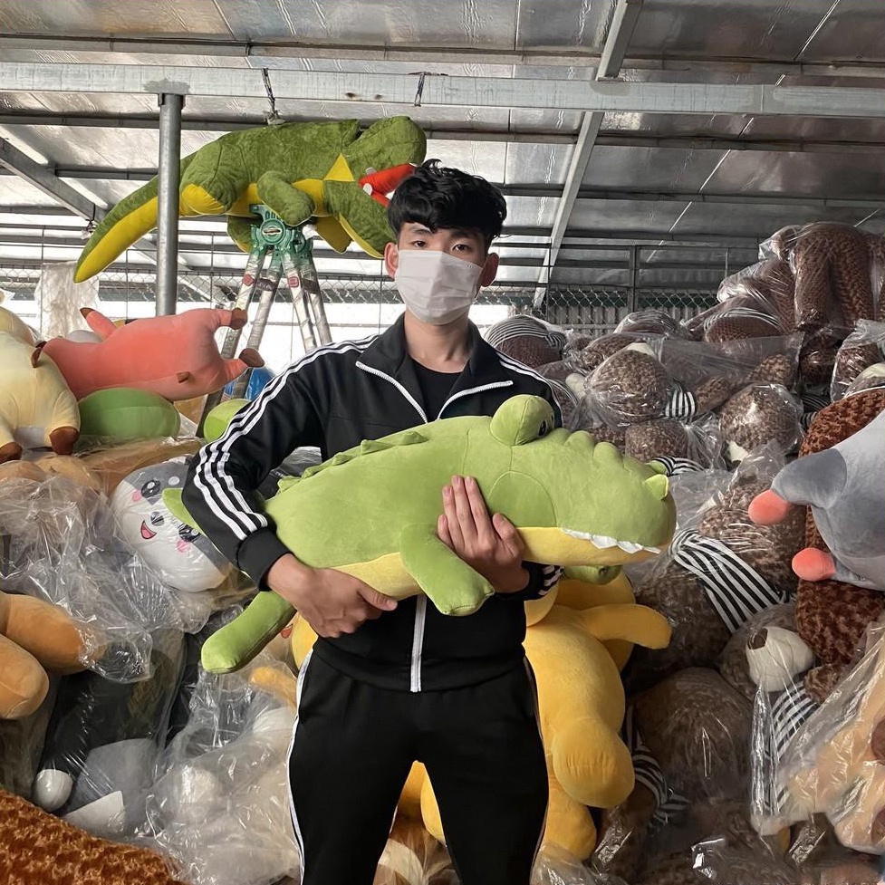 Gấu Bông Cá Sấu Răng, gối ôm hình thú nhồi bông gòn 100%, vãi nhung Hàn Quốc cao cấp co giãn 4 chiều