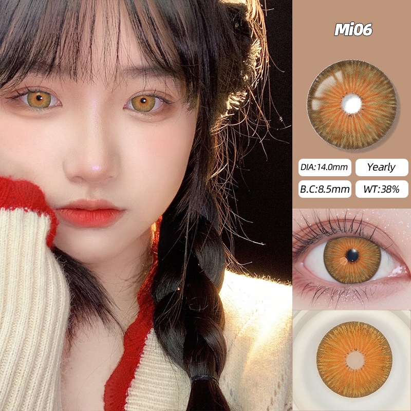 O2Girl lens cận Flagship Shop 2 miếng Màu sắc hàng năm Đúc Phụ nữ Đen Xám Xanh Tím Đỏ Liên hệ Cận thị Kính Sinh viên Kích thước tự nhiên Dia lens