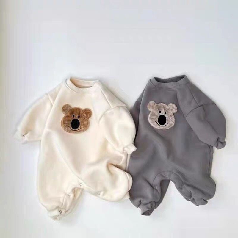 Bộ Body Dài Tay Nỉ Chần Bông Thêu Gấu Siêu Cưng cho Bé