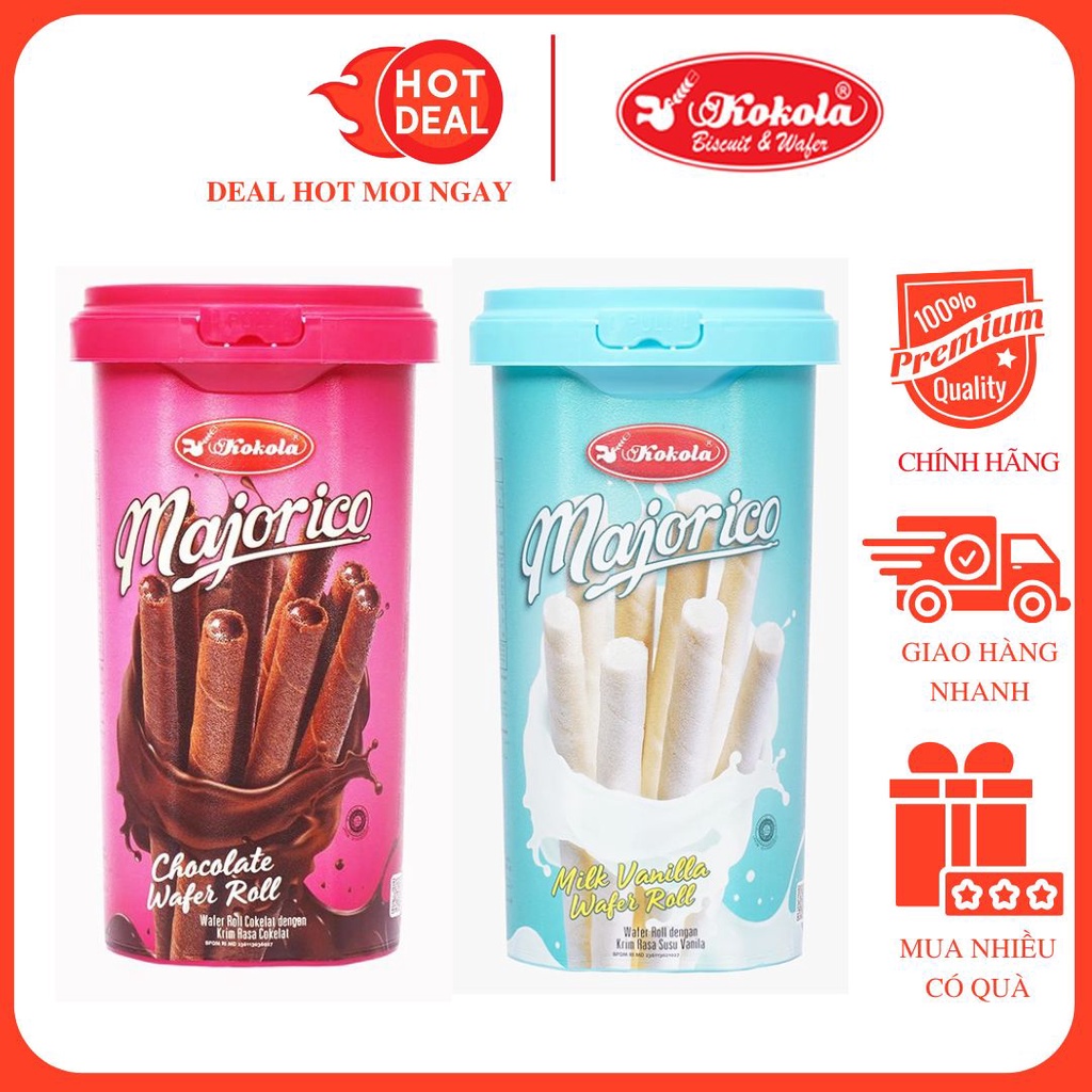 Bánh Quế Kokola Indonesia Vị Vani/Chocolate Chuối/Majorico Wafer Roll Hũ 250G