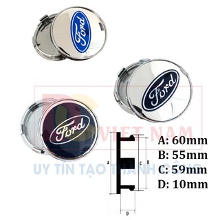 Logo chụp mâm, ốp lazang bánh xe ô tô Ford đường kính ngoài 60mm Nhựa ABS (HÀNG LOẠI 1)