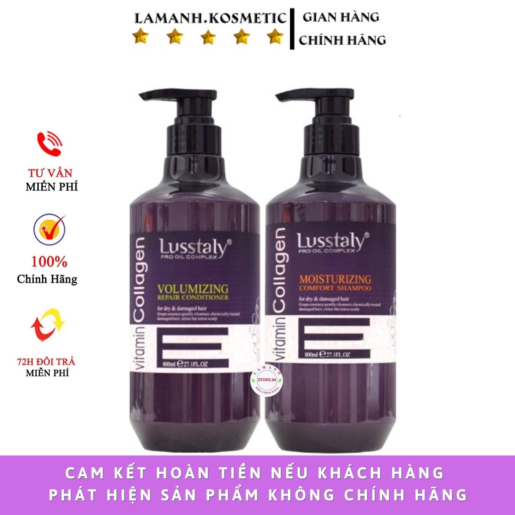 Dầu gội Lusstaly Vitamin E dưỡng ẩm phục hồi tóc hư tổn khô sơ, siêu mềm mượt cặp gội xả Lusstaly Vitamin E chính hãng