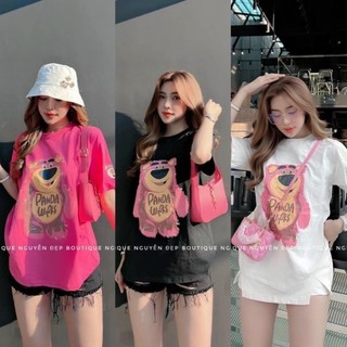 Áo thun 3158 cotton khô cổ tròn form rộng nữ gấu panda
