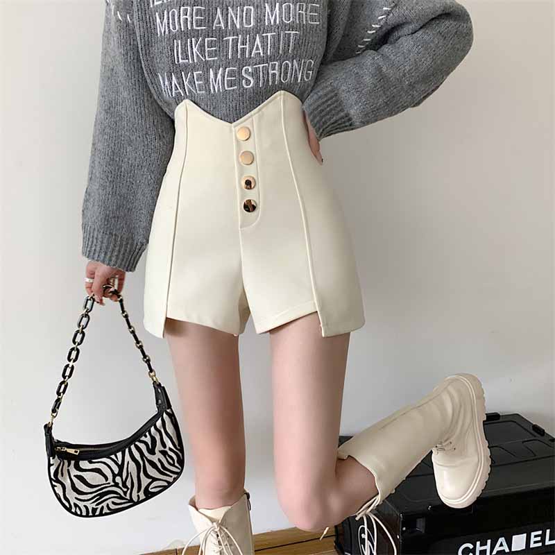 IELGY  IELGY Quần Short Đen Lưng Cao Dáng Chữ a Thời Trang Cho Nữ