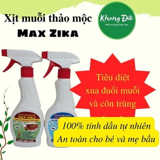 Thuốc xịt đuổi muỗi thảo mộc max zika xua đuổi muỗi an toàn cho bé mẹ bầu 100% tinh dầu tự nhiên dễ chịu