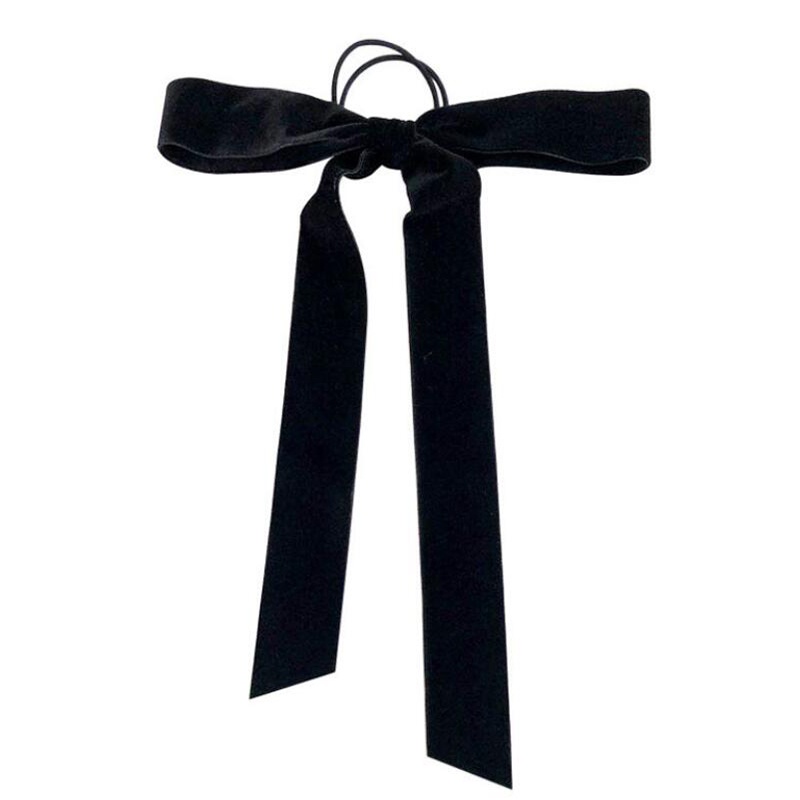 1 Dây Cột Tóc Ruy Băng Thắt Nơ Đen Phong Cách Pháp Thanh Lịch Dễ Phối Đồ