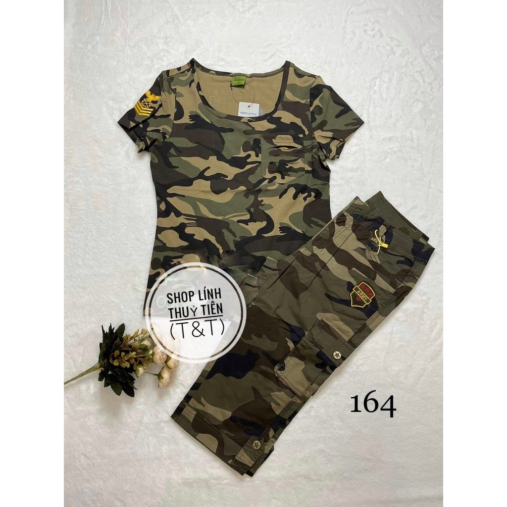 (Hồ Chí Minh) Bộ rằn ri lính nữ, áo thun và quần lững 6 tấc dáng ôm, có độ co giãn_THUỶ TIÊN SHOP