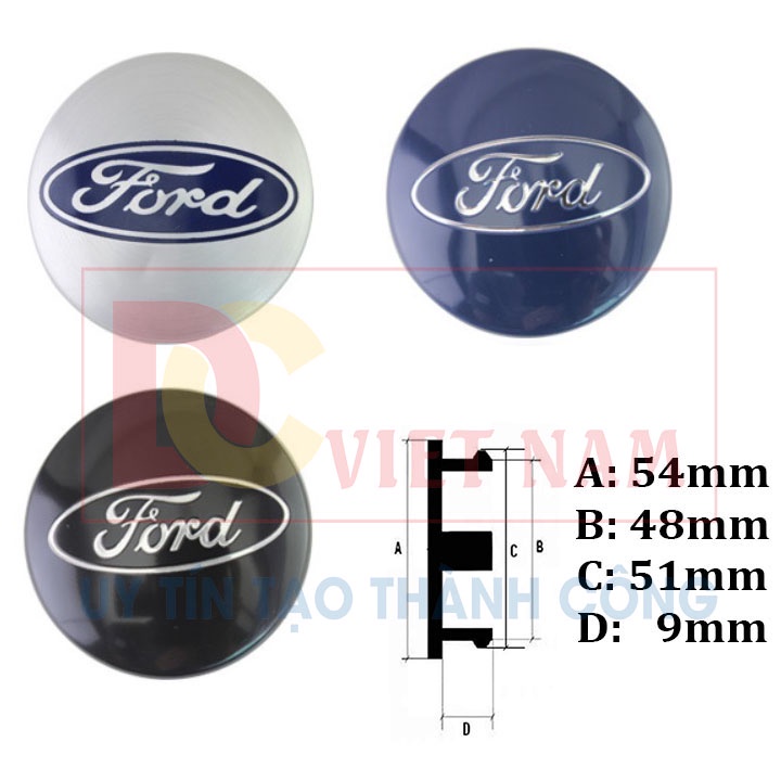 Logo chụp mâm, ốp vành la zăng bánh xe ô tô Ford, đường kính 54mm, chất liệu nhựa ABS cao cấp