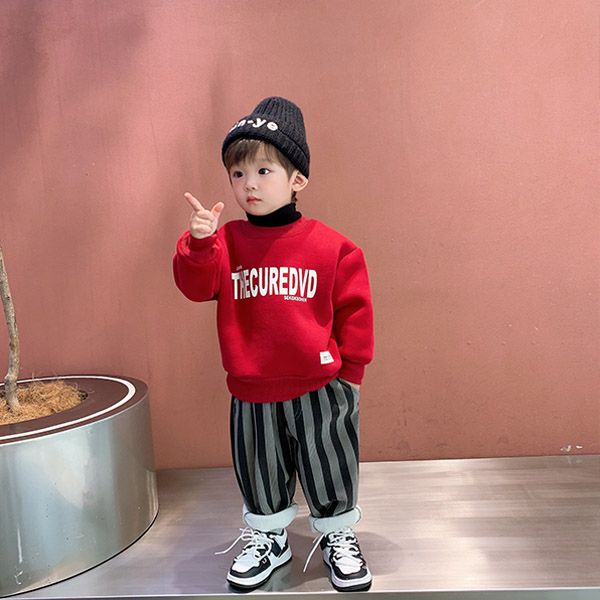 * * O kho C Áo Hoodie tr * Áo Nỉ Lót Lông Cừu Màu Đỏ In Chữ Phong Cách Hàn Quốc Giản Dị Thời Trang Thu Đông Mới Nhất Dành Cho Trẻ em