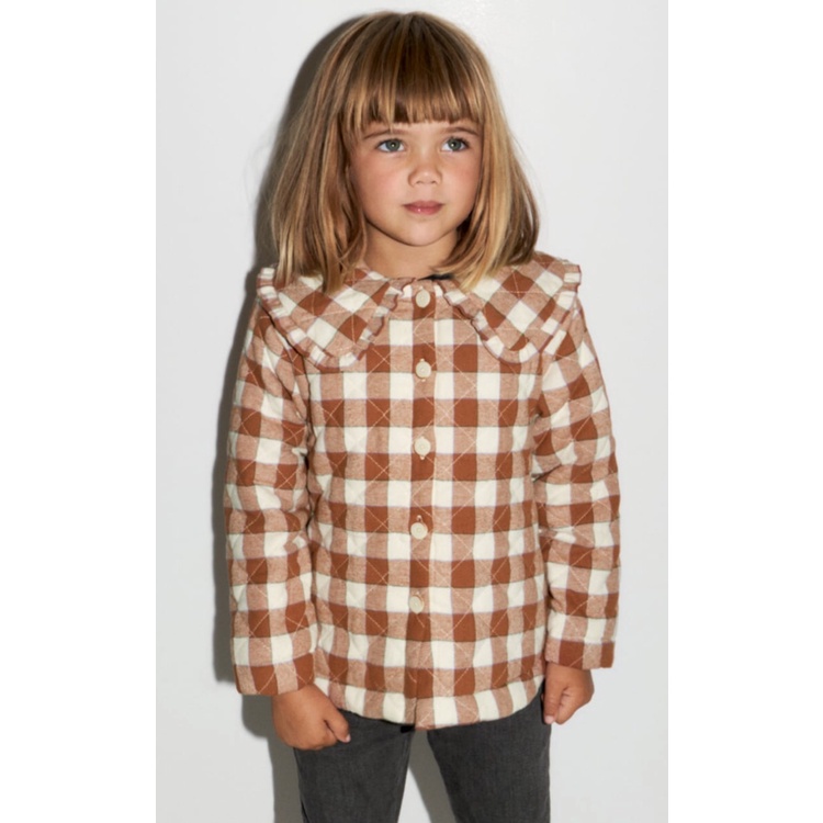 Áo khoác dáng sơ mi chần bông caro nâu cho bé AZR047