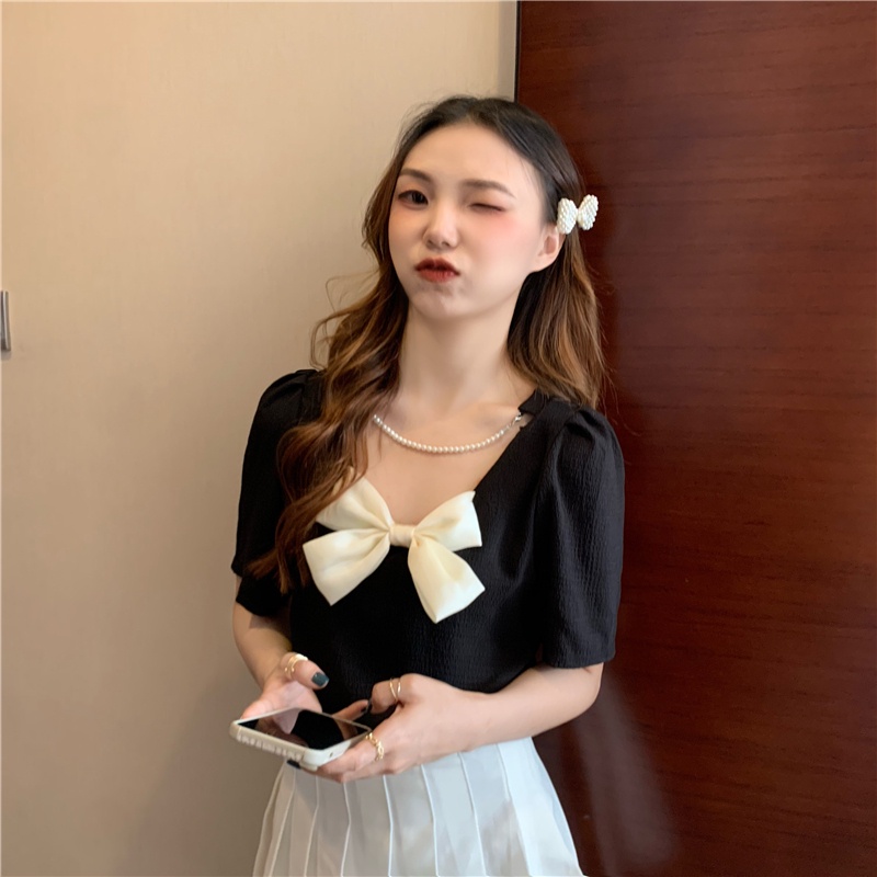 Áo Sơ Mi Ngắn Tay Thắt Nơ Hai Màu Thiết Kế Mới Dành Cho Nữ