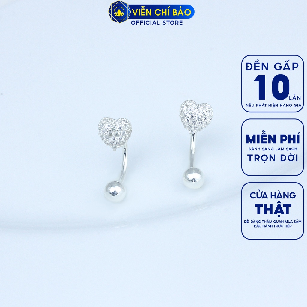 Bông tai trái tim đính đá chất liệu bạc 925 thời trang phụ kiện trang sức Viễn Chí Bảo B400146