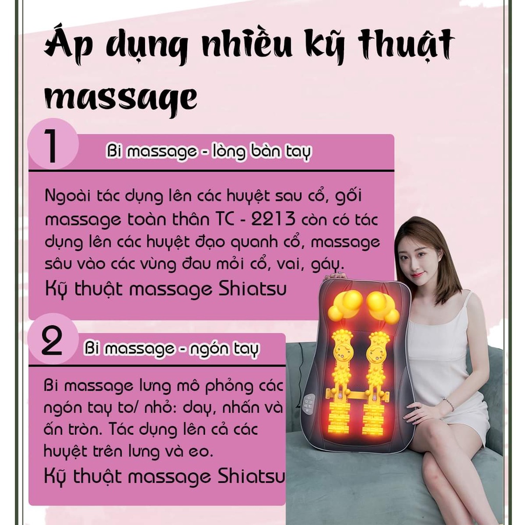 Gối massage hồng ngoại -  model 2022 SKGD-2022- đầu mát-xa cải tiển, con lăn 4D -  massage toàn thân