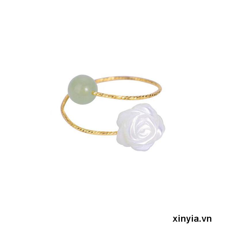 Nhẫn Hở Hình Hoa Hồng Ngọc Bích Trắng Sang Trọng Dành Cho Nữ