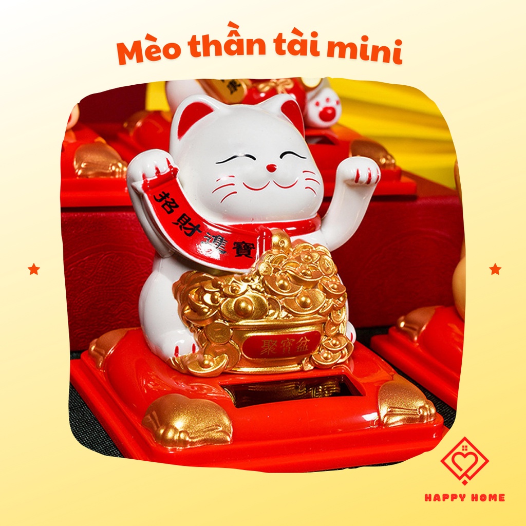 Mèo thần tài mini vẫy tay kêu gọi tài lộc may mắn chạy bằng năng lượng mặt trời không cần pin | Happy Home Hcm