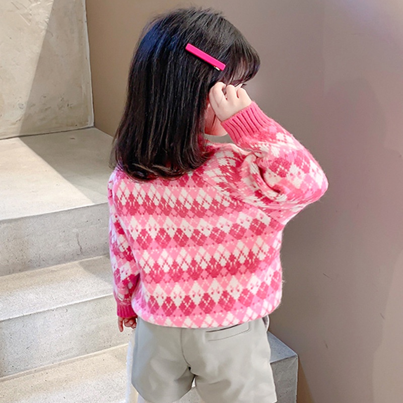 Áo sweater Dệt Kim Chui Đầu Phối Nhung Dày Kiểu Hàn Quốc Thời Trang Thu Đông Cho Bé Gái