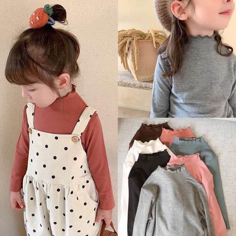 Áo Thun Dài Tay Cổ Lọ Hai Mặt Thời Trang Thu Đông Mới Cho Bé Gái